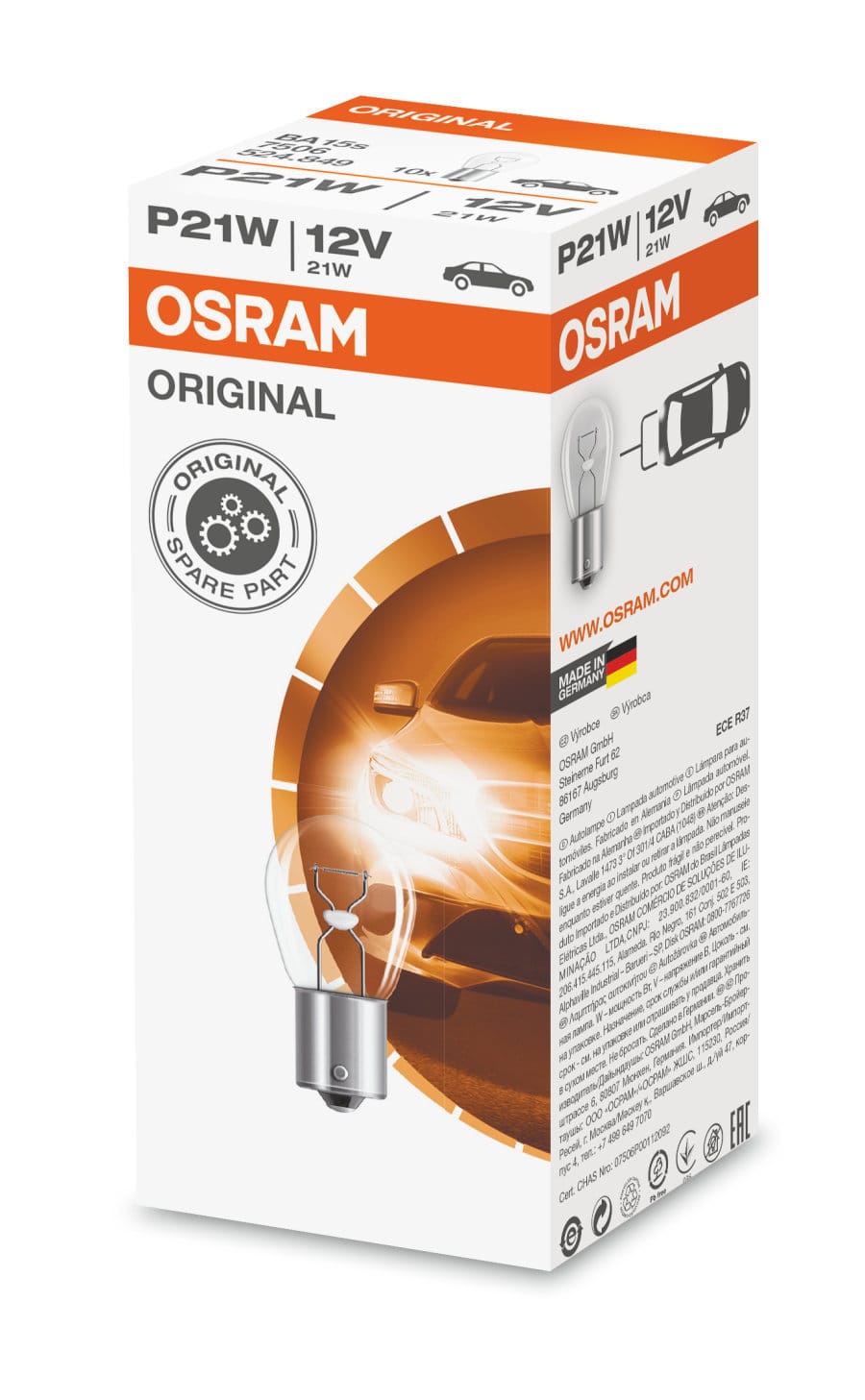 Foto do produto Lâmpada P21W BA15s 21w 12v OSRAM
