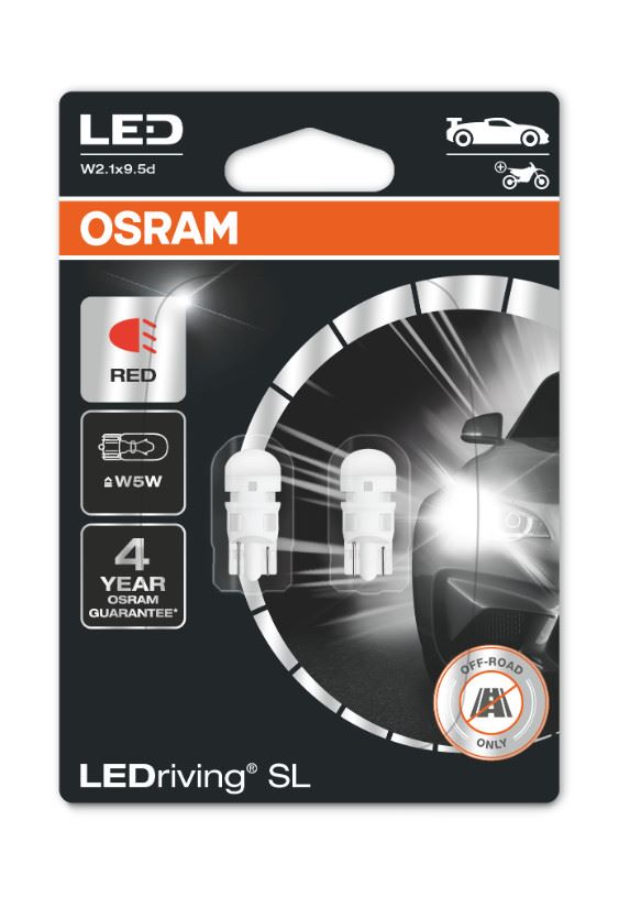 Conjunto 2 Lâmpadas OSRAM LEDriving W5W (W2.1x9.5d) VERMELHO