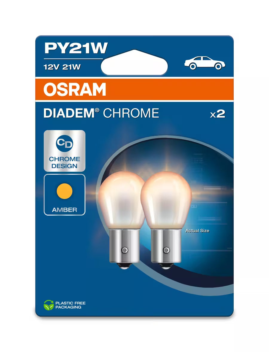 Conjunto 2 Lâmpadas PY21W BAU15S 12V OSRAM DIADEM CHROME