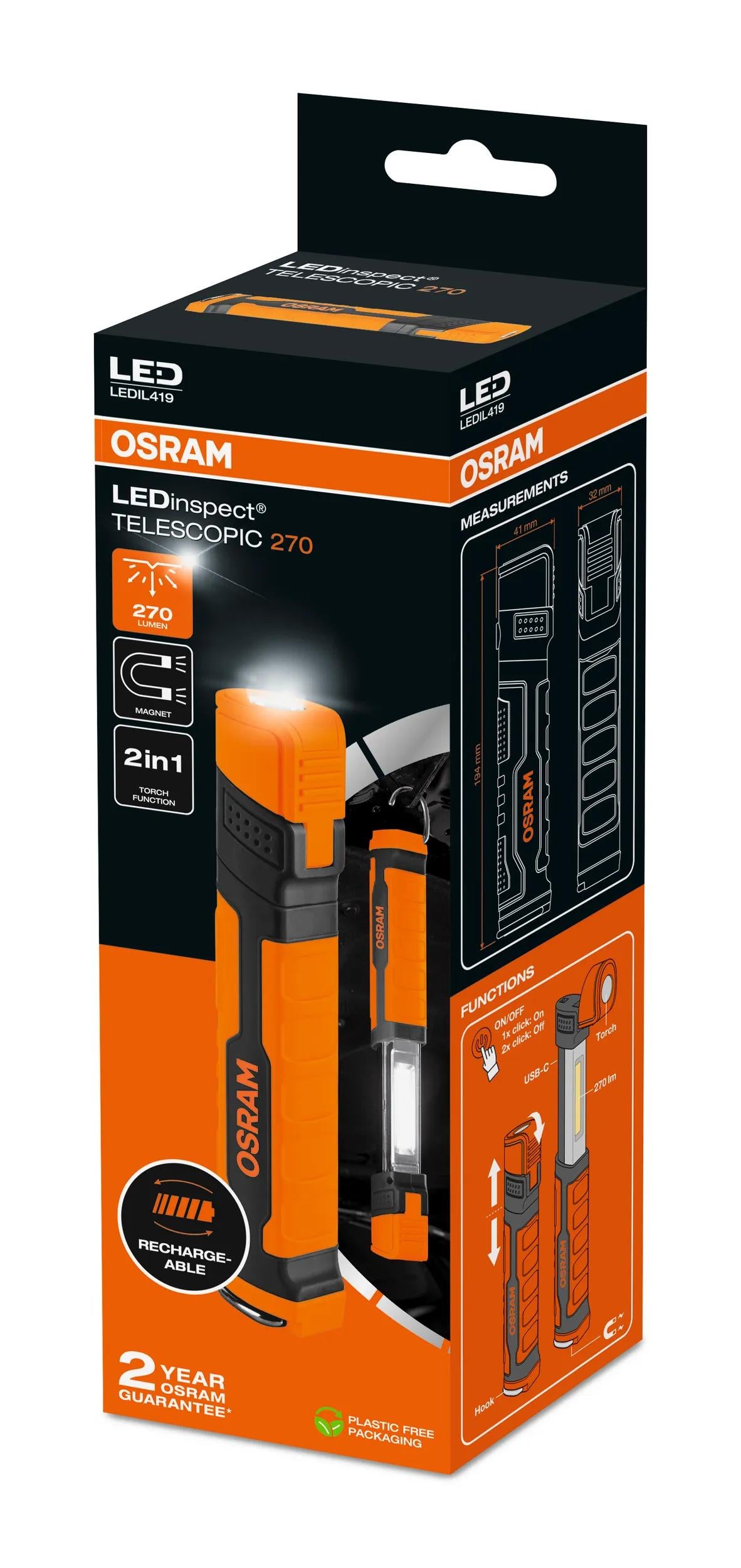 Lanterna LED Telescópica Recarregável OSRAM 270 lm — LEDIL419