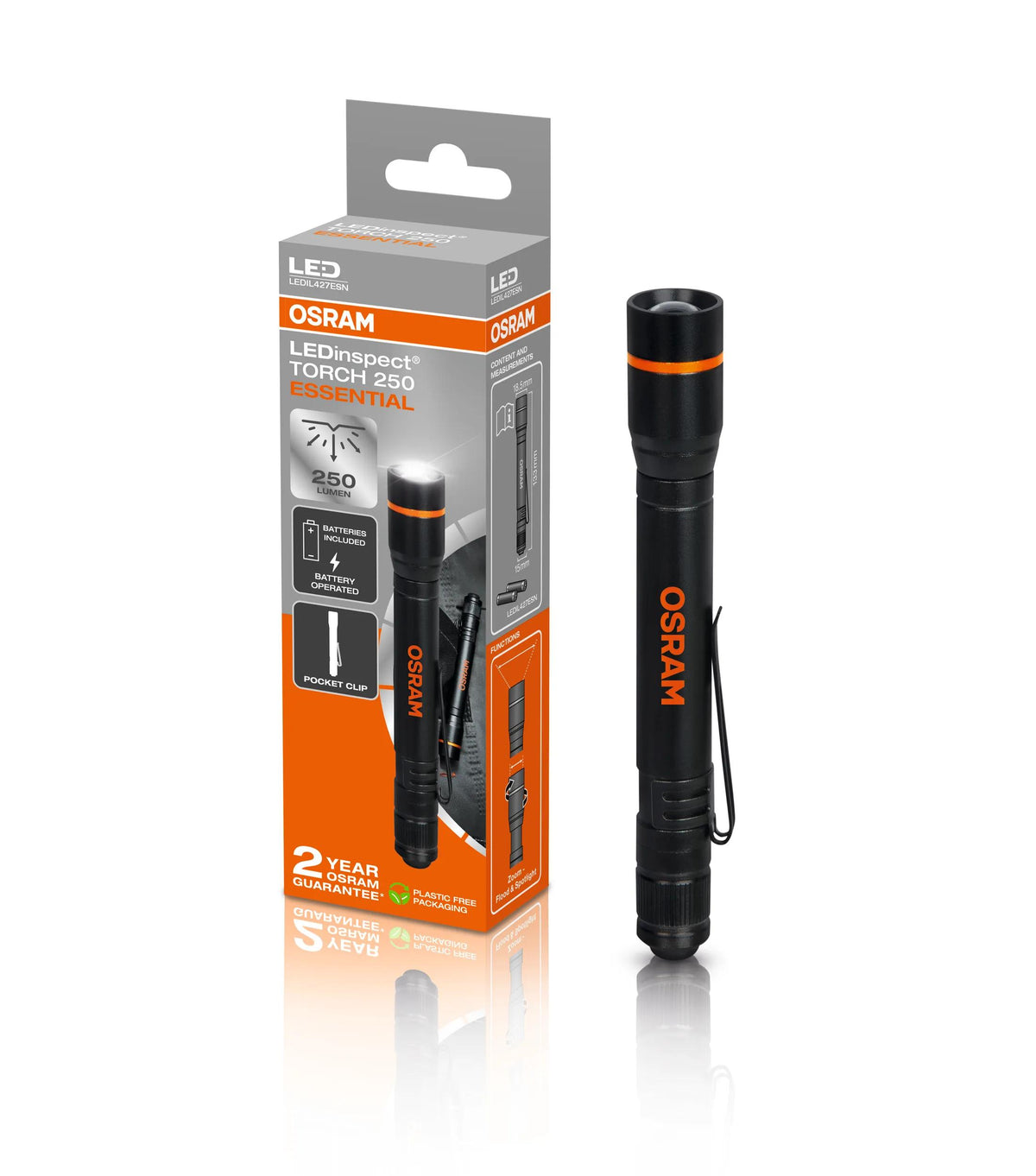 Lanterna LED OSRAM TORCH 250 ESSENTIAL com Foco Ajustável — LEDIL427ESN