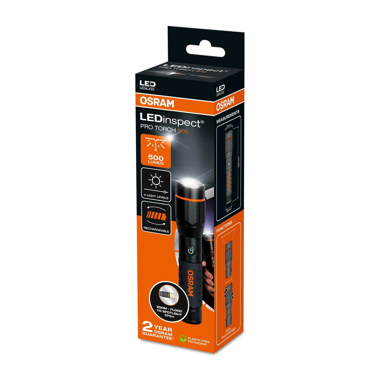 Lanterna LED Recarregável OSRAM PRO TORCH 500 com Zoom — LEDIL430