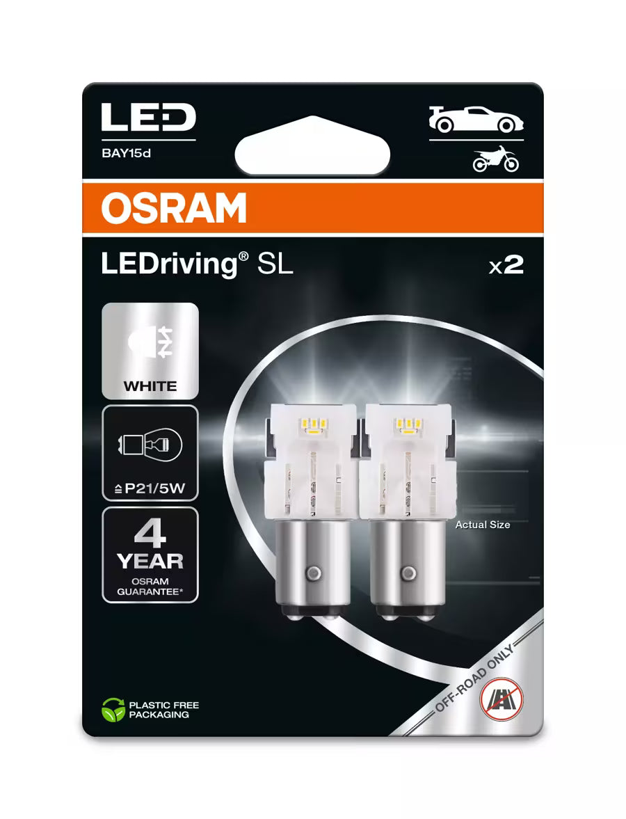 Conjunto 2 Lâmpadas P21/5W BAY15D BRANCO 12V OSRAM LEDriving